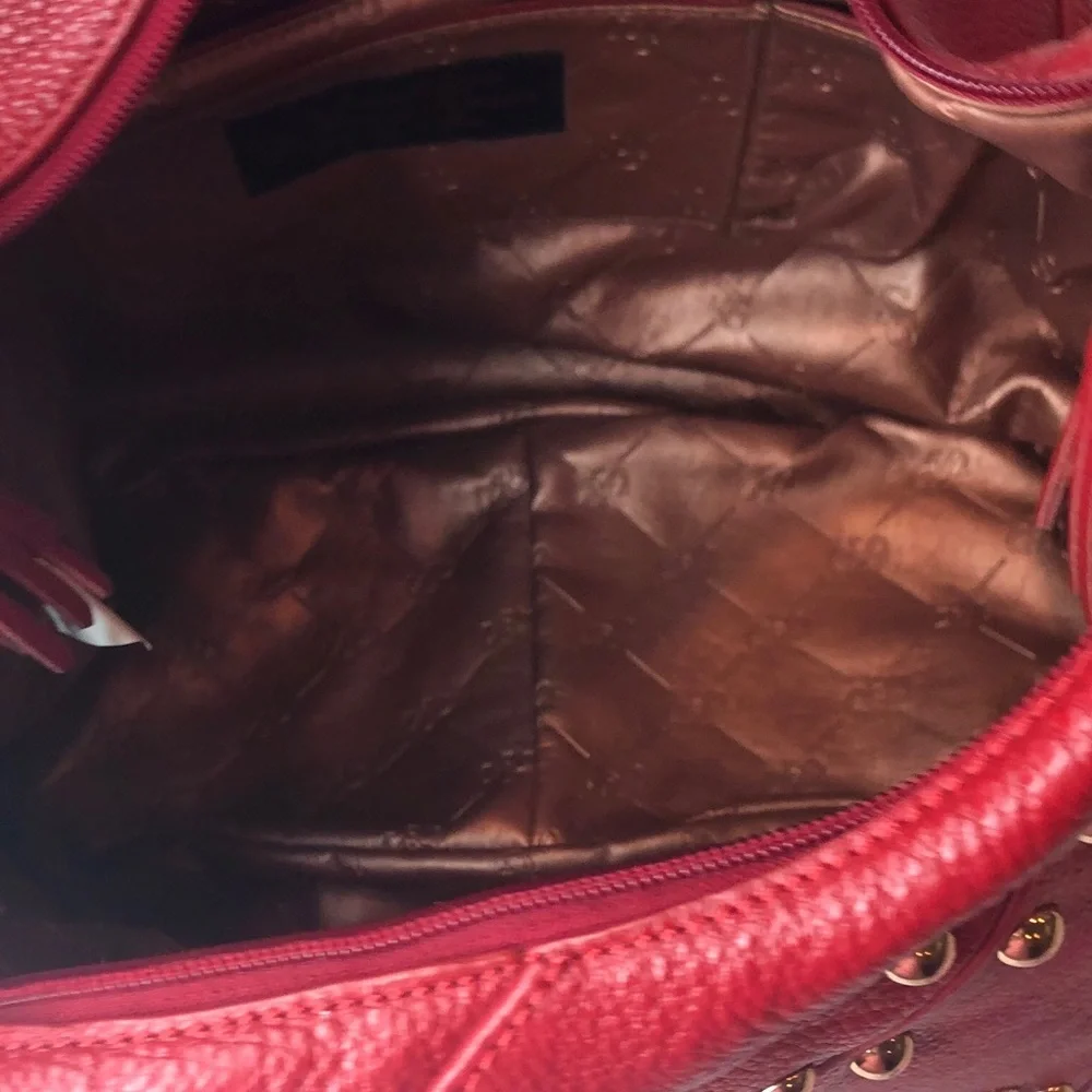 La Giodi de Toscana Red Studded Soft Leather Hobo Handbag Zip top Roomy NWOT